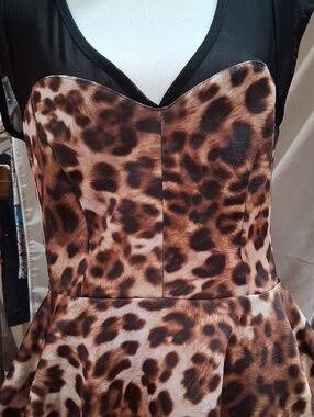 bebe Strapless Leopard Print Fit & Flare Dress - Brown/Black